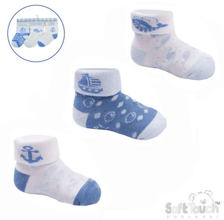 Picture of S503/S69 SOFT TOUCH 3 PACK INFANTS TURNOVER SOCKS NB-12MONTH